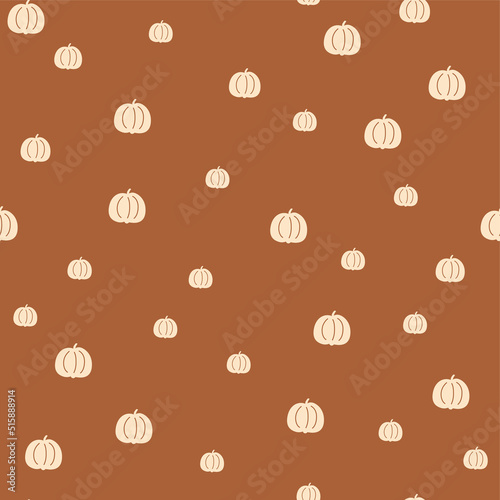 Pumpkin pattern. Boho pumpkin seamless pattern. Tiny halloween pumpkins background. Cute thanksgiving print. Cartoon pumpkins hand drawn illustration. Seasonal textile holiday banners, vector surface