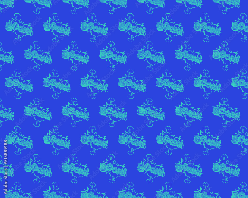 Boom sticker. Seamless pattern. Turquoise writing on a blue background. Boom sticker. Seamless pattern. Turquoise writing on a blue background.