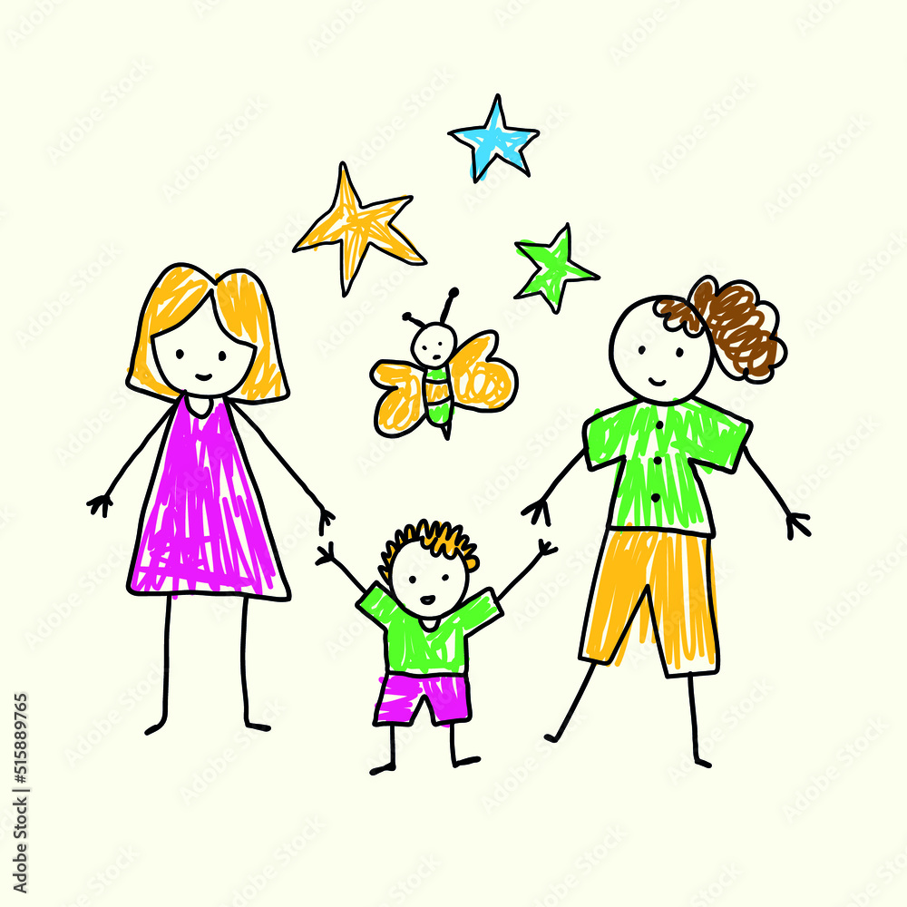 Hand-drawn child's drawing. Vector.