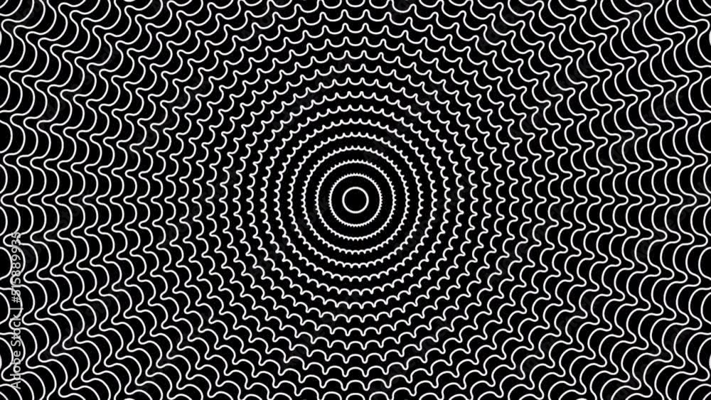 Black and white optical illusion. Hypnotic circles pattern seamless loop motion background. Video animation. Ultra HD 4K