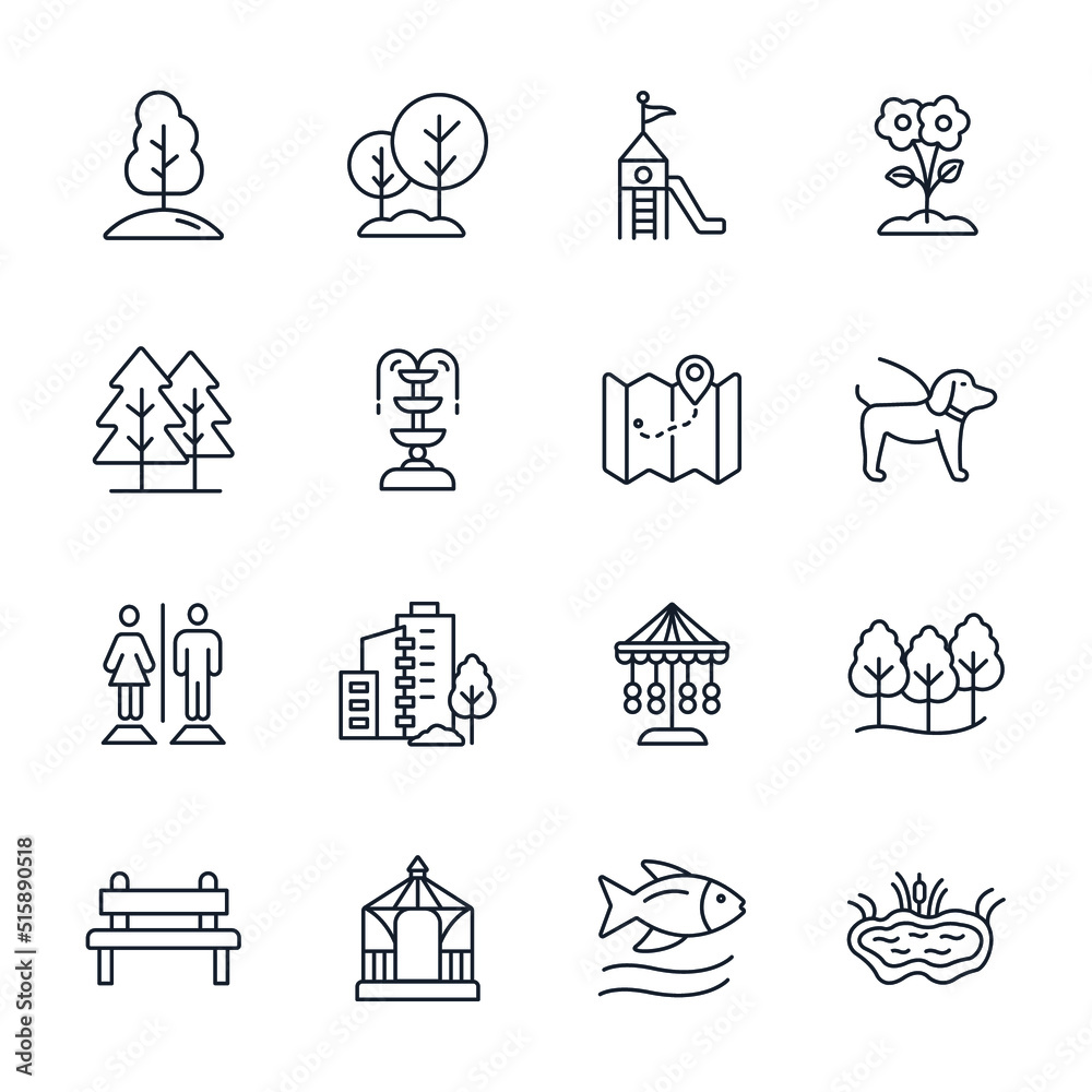 city park icons set . city park pack symbol vector elements for infographic web - obrazy, fototapety, plakaty 