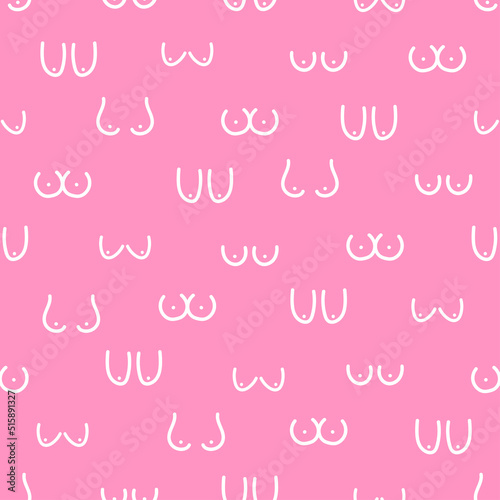 Pink seamless pattern with white doodle woman breast.