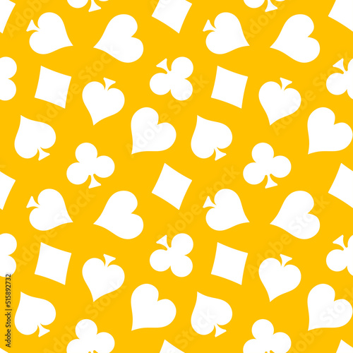 Yellow seamless pattern with white playing cards suit.