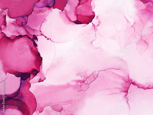 Abstract red watercolor Alcohol Ink Flow Paint. Modern pink hand painted artwork of abstract transparent alcohol ink background. Art for design. Color marble background pattern of ombre alcohol ink