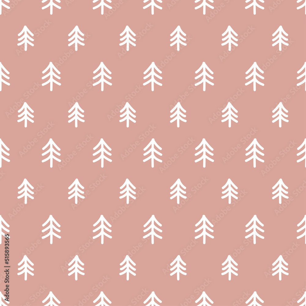 Pink seamless pattern with white abstract trees. Pink seamless pattern with white abstract trees.