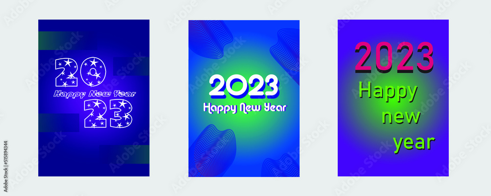 Happy new year 2023 poster set vector template design with letter logo 2023 for celebration and season decoration. simple gradient modern background for branding banner cover card