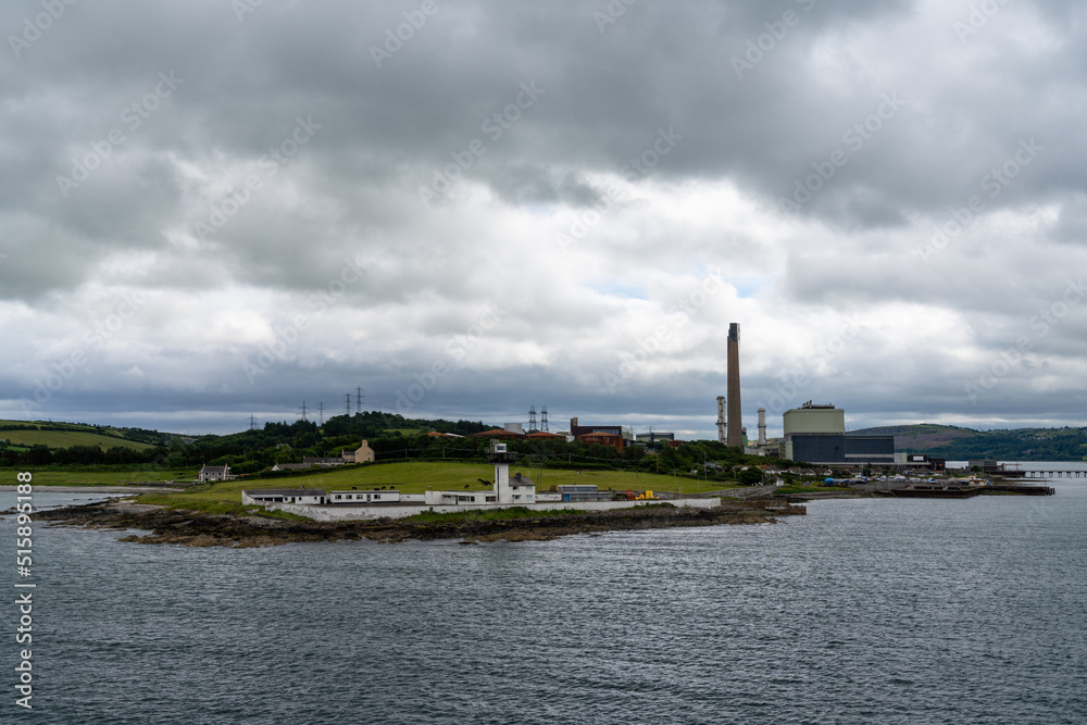 view of the Ferris Point Lighthouse in Larne Harbor in Northern Ireland