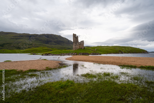 long exposure view of the Ardvreck Castle on Loch Assynt in the Scottish Highlands photo