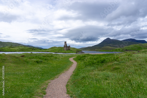 view of the Ardvreck Castle on Loch Assynt in the Scottish Highlands photo