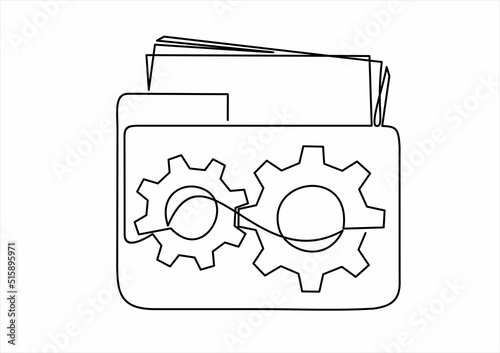 Continuous one single line drawing Project Management gear folder icon vector illustration concept