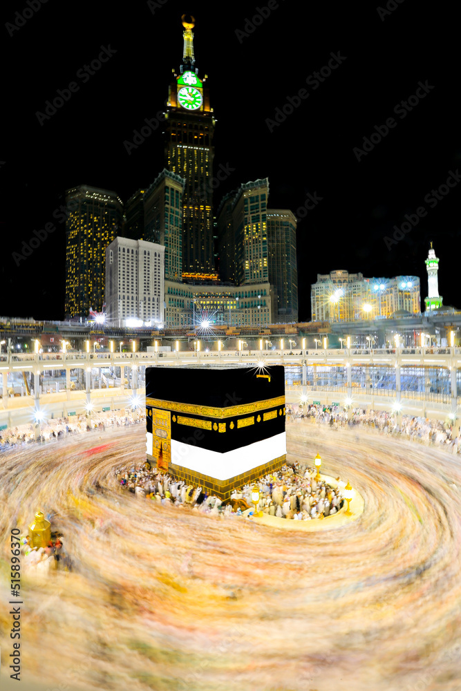 Crowd of people making Tawaf around The Holy Kaaba in Makkah during