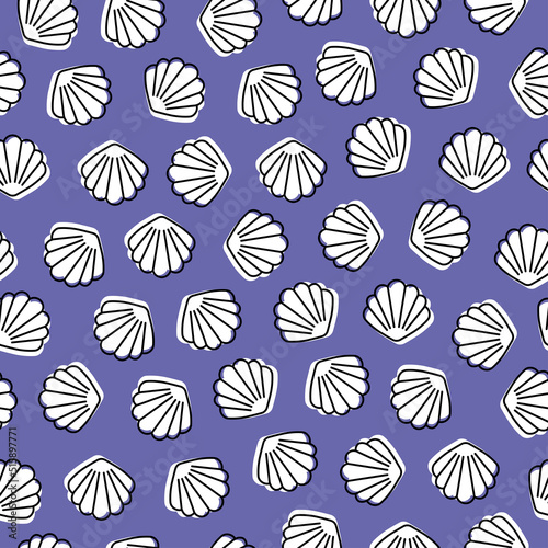Very peri color seamless pattern with white seashell.