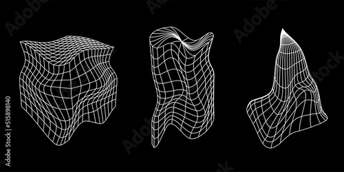 Glitch shapes and forms collection for business and banners. Abstract curved elements with a liquid and defect effect. Vector illustration.