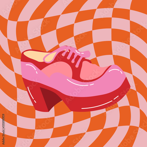 cool and fashionable shoe from the 80s with white laces and pink on a retro background