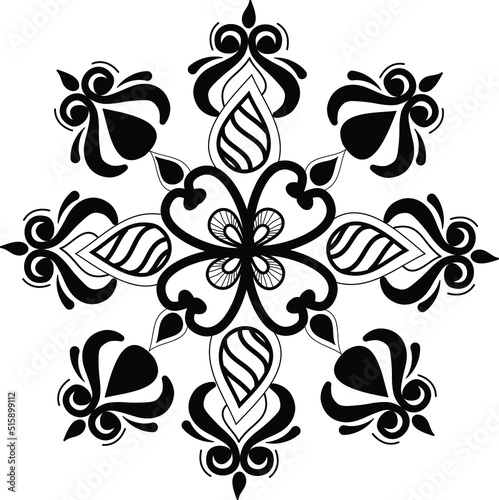 Hand drawn floral ornament in black color isolated on white background. Abstract creative floral design, ideal for fabric pattern and print © Esh stock