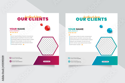 Customer feedback testimonial social media post web banner template design
