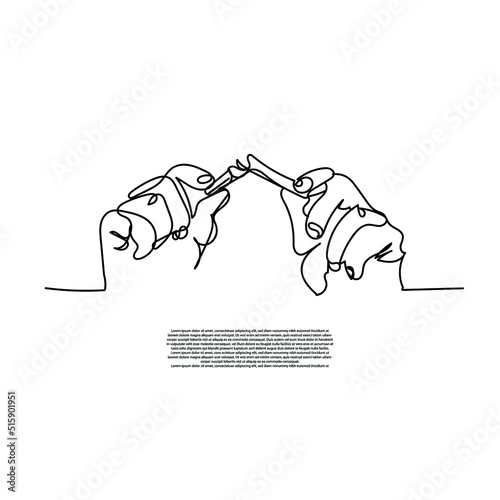 continuous line of hands breaking cigarettes . cigarette line art broken by hand