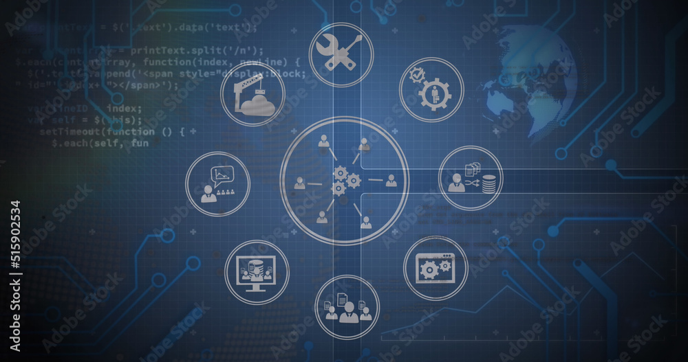 Image of data processing over blue background Image of data processing over blue background