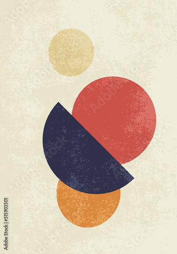 Modern abstract art style poster with geometric shapes, circles and semicircles