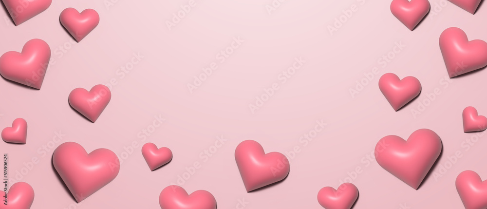 3d hearts with shadow isolated on light background. Symbol of love for Happy Women's, Mother's, Valentine's Day, birthday greeting card design