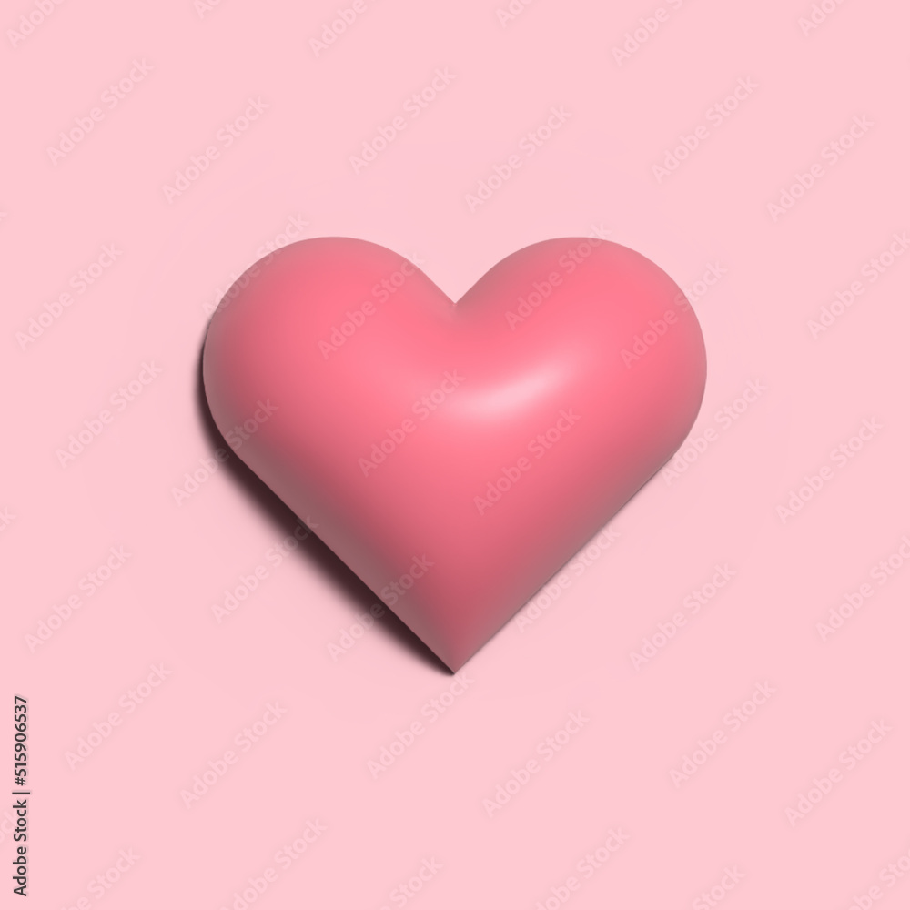 3d pink heart icon. Illustration isolated on white background
