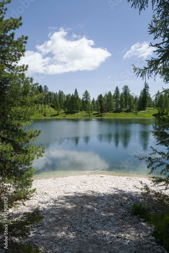 View on the clear water at the Croda di Lago