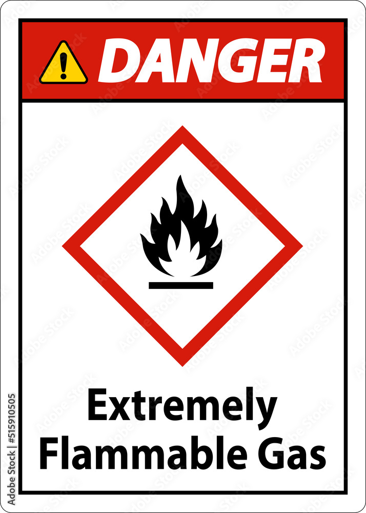 Danger Extremely Flammable Gas GHS Sign On White Background Danger Extremely Flammable Gas GHS Sign On White Background