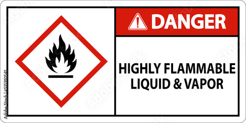 Danger Highly Flammable Liquid and Vapor GHS Sign photo