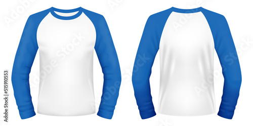 Long sleeve raglan t-shirt template. Front and back views. Vector illustration. photo