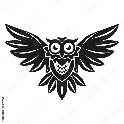 A bird of prey, a symbol of wisdom, an owl as a logo or tattoo