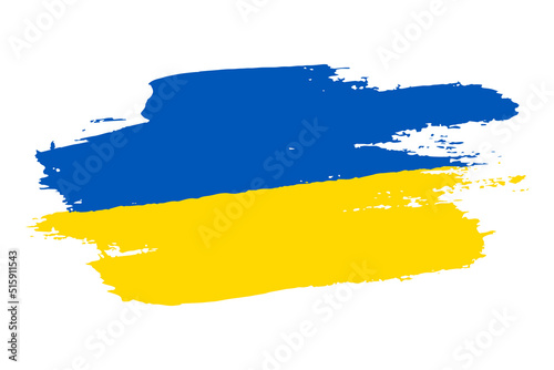 Ukrainian grunge texture flag  stylized brush stroke  isolated white background. Blue  yellow paint color brushstroke. Drawing national symbol Ukraine country. Patriotic design Vector illustration