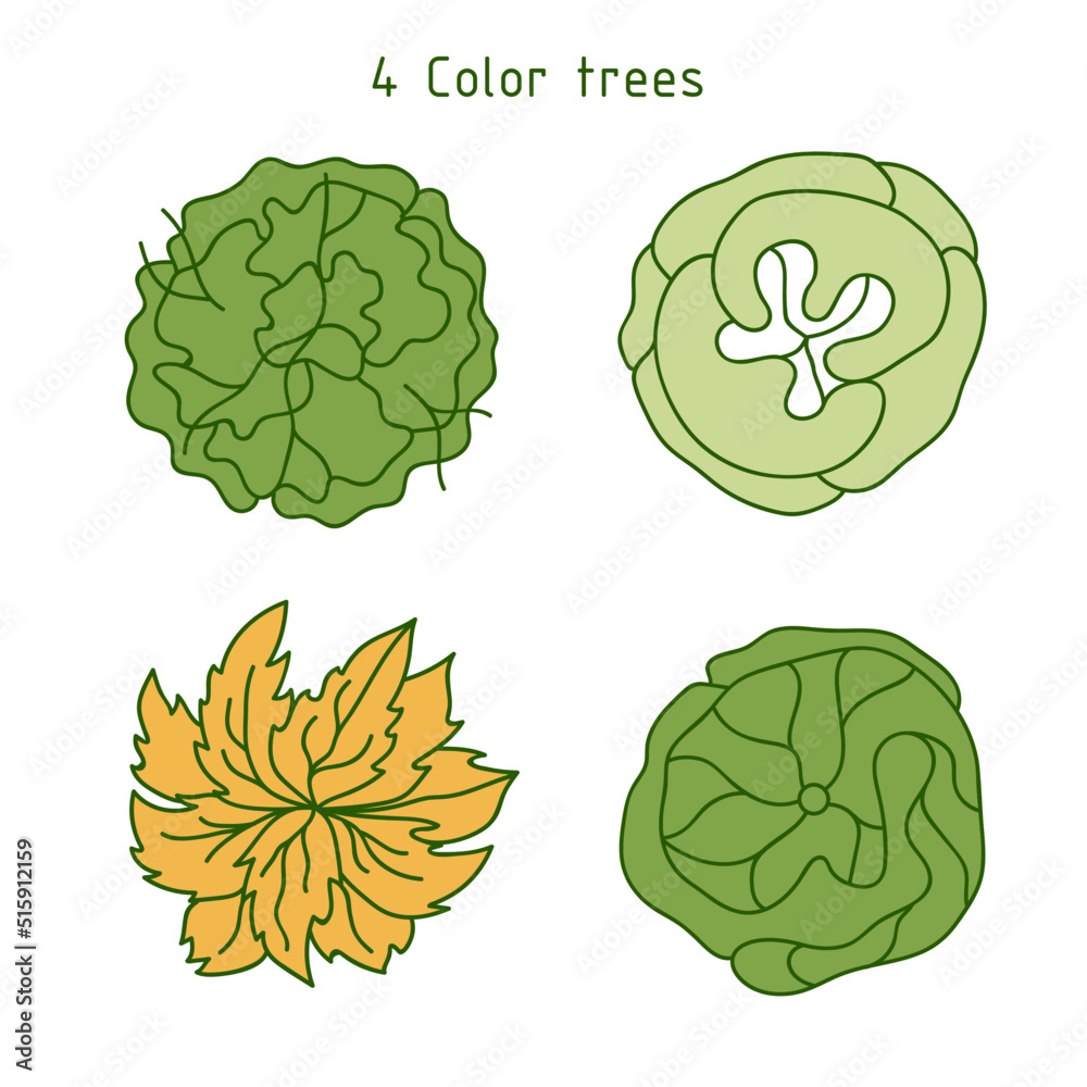 Tree for architectural floor plans. Entourage design. Various trees, bushes, and shrubs, top view for the landscape design plan. Vector illustration. Tree for architectural floor plans. Entourage design. Various trees, bushes, and shrubs, top view for the landscape design plan. Vector illustration.