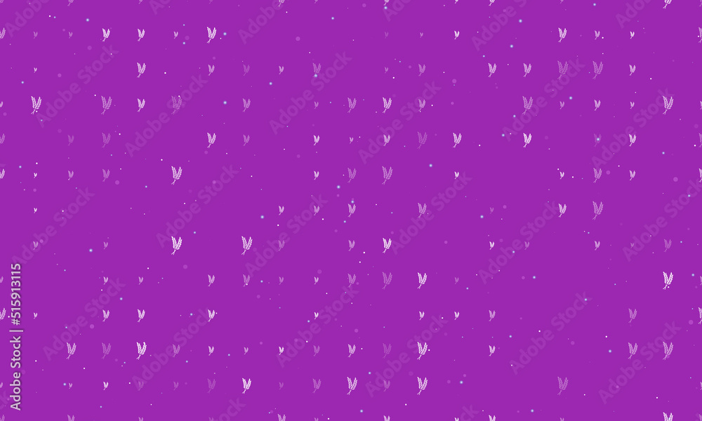 Seamless background pattern of evenly spaced white wheat symbols of different sizes and opacity. Vector illustration on purple background with stars Seamless background pattern of evenly spaced white wheat symbols of different sizes and opacity. Vector illustration on purple background with stars