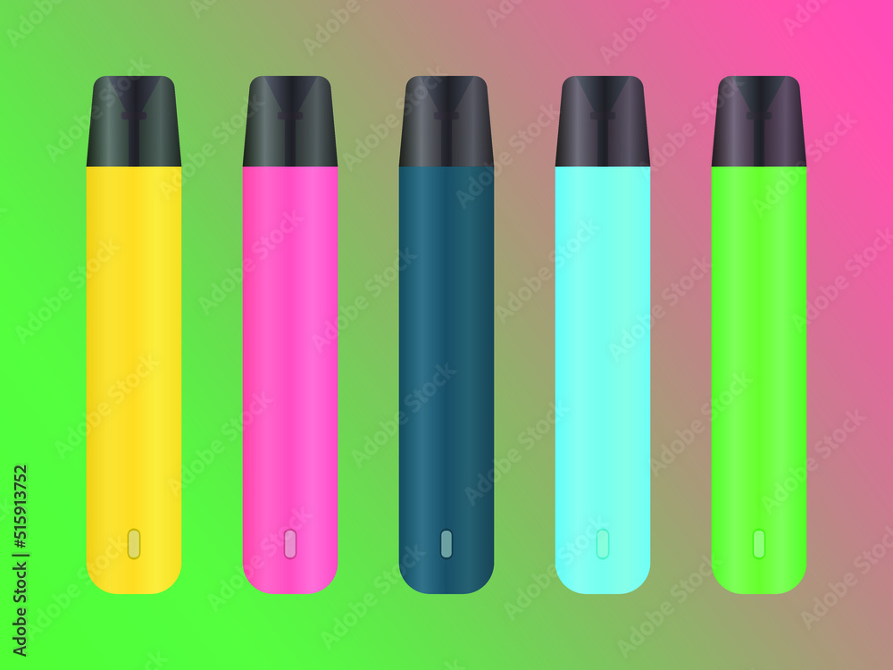 A set of elf bars. Electronic Cigarette. Multicolored vapes. Vector