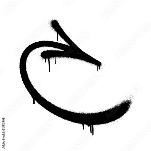 Graffiti arrow with overspray in black over white.