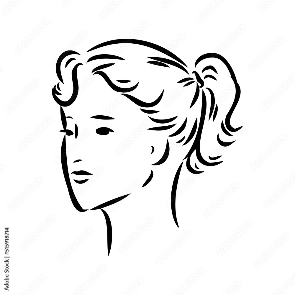 Black and white retro fashion model in sketch style. Hand drawn vector illustration