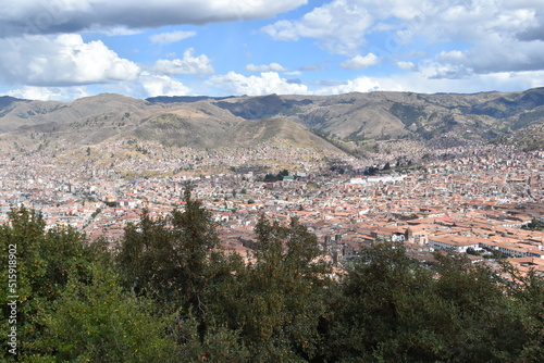 The view over Cusco from the Old Incan ruins of Saqsaywaman in Peru