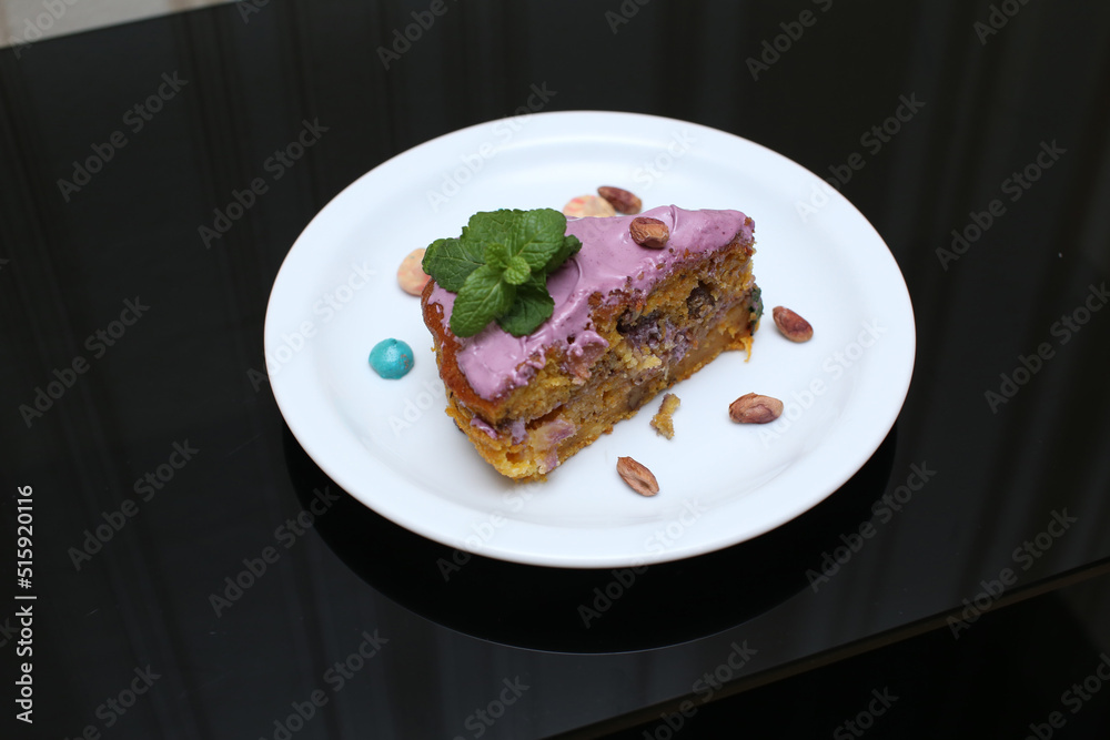 delicious appetizing food dish meat cake roll pie on a plate in a restaurant delicious appetizing food dish meat cake roll pie on a plate in a restaurant