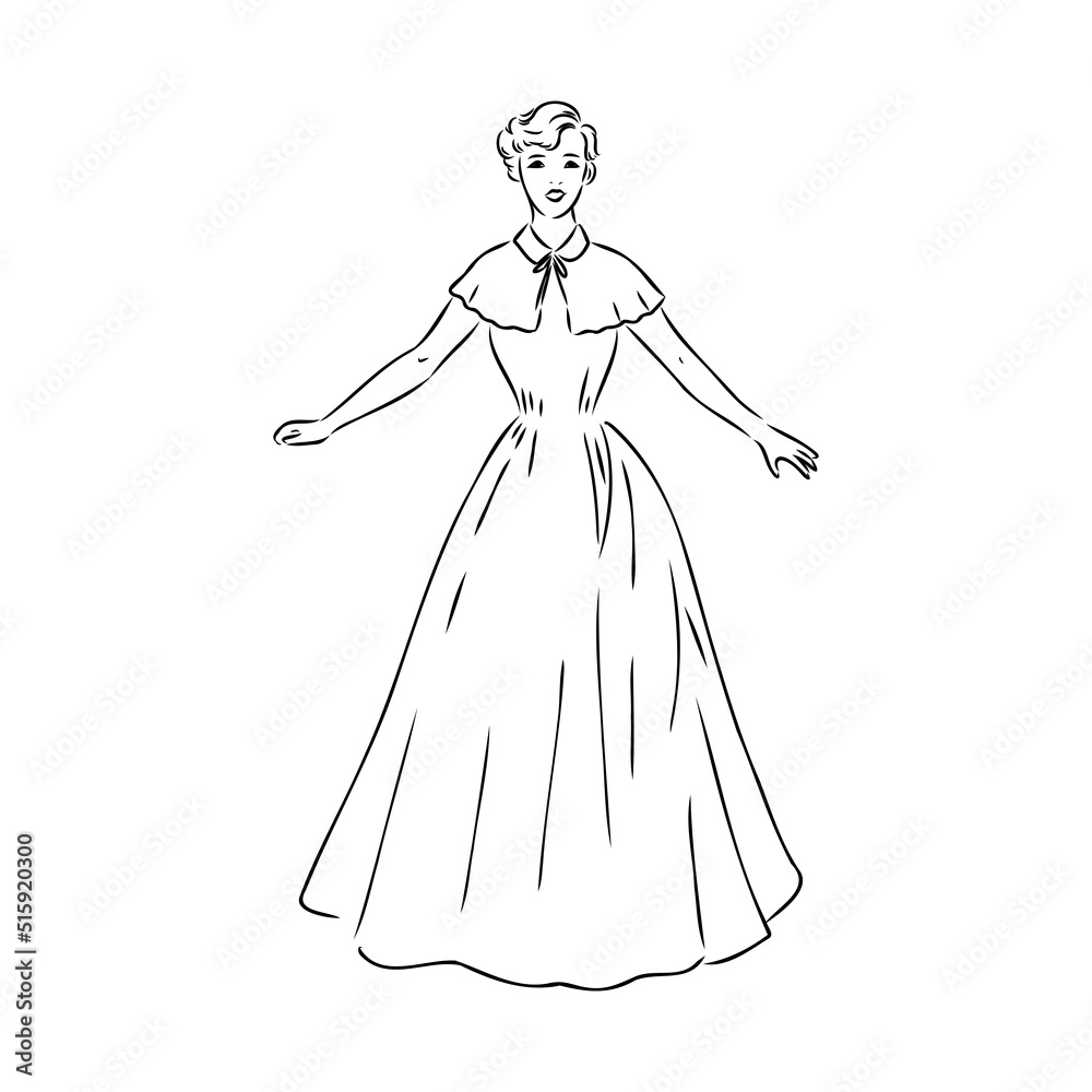 Black and white retro fashion model in sketch style. Hand drawn vector illustration Black and white retro fashion model in sketch style. Hand drawn vector illustration