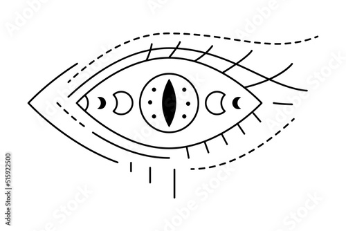 Evil Seeing eye symbol. Occult mystic emblem, graphic design tattoo. Esoteric sign alchemy, providence sight
