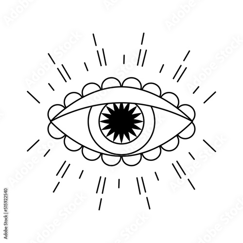 Evil Seeing eye symbol. Occult mystic emblem, graphic design tattoo. Esoteric sign alchemy, providence sight