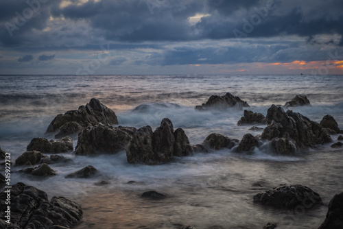 Sunrise on Reis Magos beach. Canico  Madeira  Portugal. October 2021. Long exposure picture