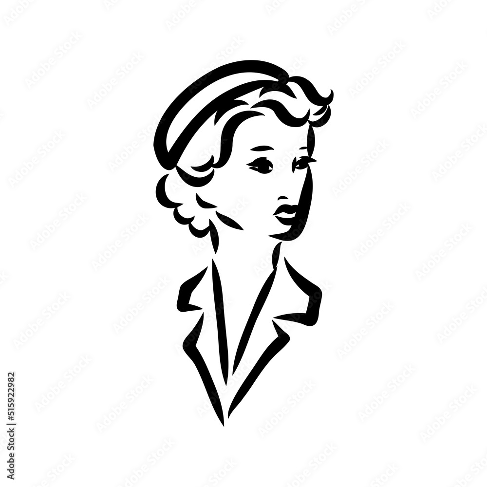 Black and white retro fashion model in sketch style. Hand drawn vector illustration Black and white retro fashion model in sketch style. Hand drawn vector illustration