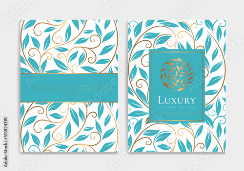Turquoise and gold luxury invitation card design with vector ornament pattern. Vintage template. Can be used for background and wallpaper. Elegant and classic vector elements great for decoration.