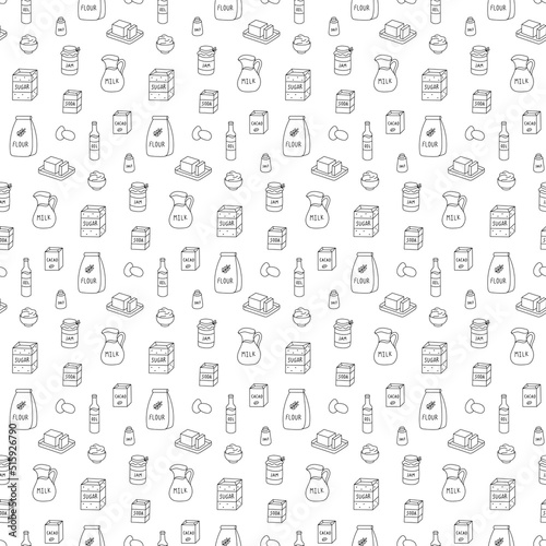 Products for baking seamless pattern. Illustration for packaging, menu, recipe design