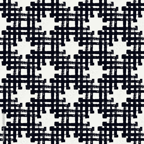 Weave motif handdrawn geometric print. Paint brush strokes seamless pattern. Freehand grunge design background. Modern mesh ornament