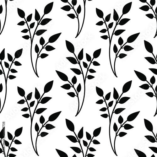 Seamless monochrome floral pattern. Black abstract flowers. Botanical ink illustration with floral motif. Doodle vector print.