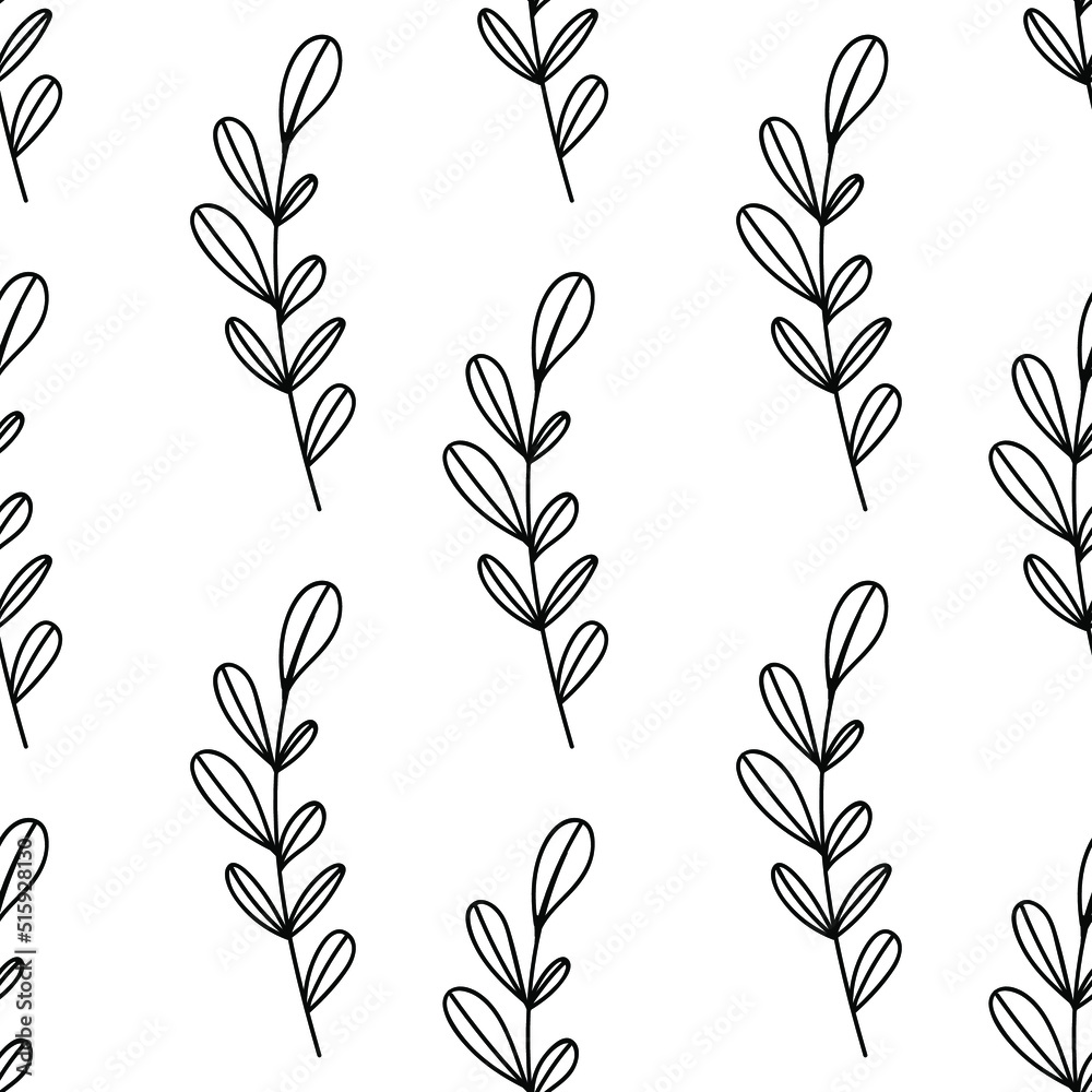 Seamless pattern with hand drawn branches. Floral seamless pattern.