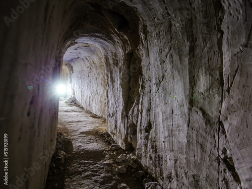 Dark creepy abandoned underground chalky cave temple