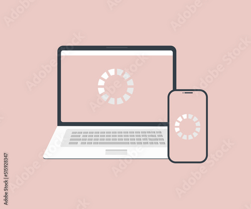 File sharing between devices logo design. Computers and phone syncing folder and files. Cross-device syncing, tracking, cross-browser compatibility metaphors vector design and illustration.
